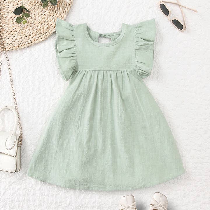 Girls summer flying sleeve cotton dress for wholesale by Little Trendy