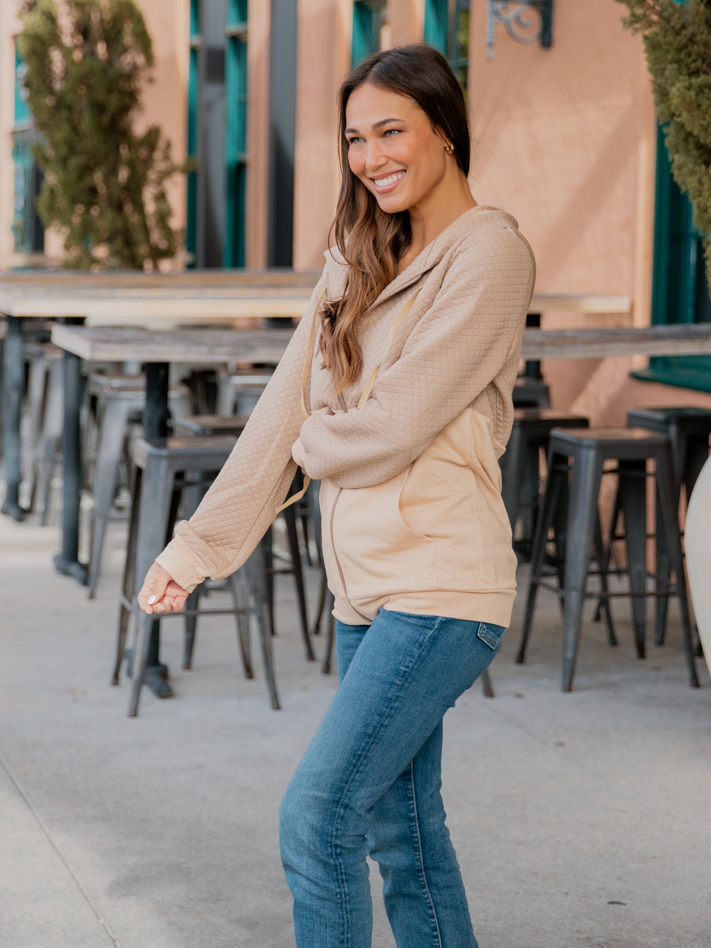 Tickled Teal - Wholesale Hoodie - Women's - Contrast Quilted Zip Up Hoodie9