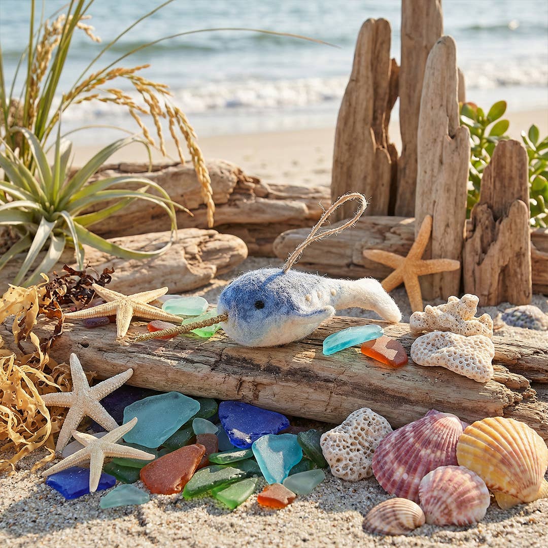 Felt So Good – wholesale Ornament – Handmade Felt Fair trade Hanging Narwhal Decoration