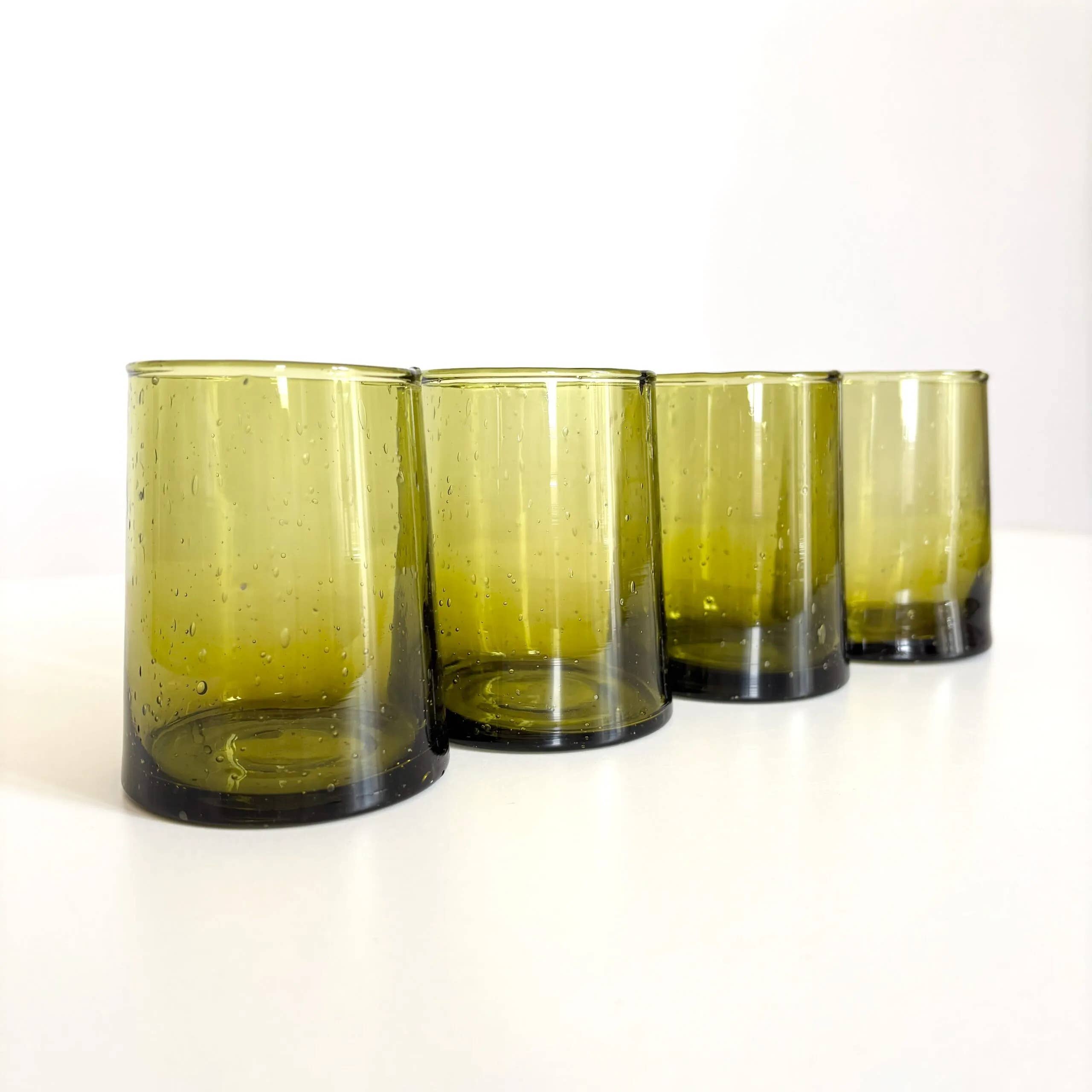 High crafty – wholesale Drinking glass/cup – 🫒 Set of 4 Olive Green Beldi Recycled Glasses – Crafts0