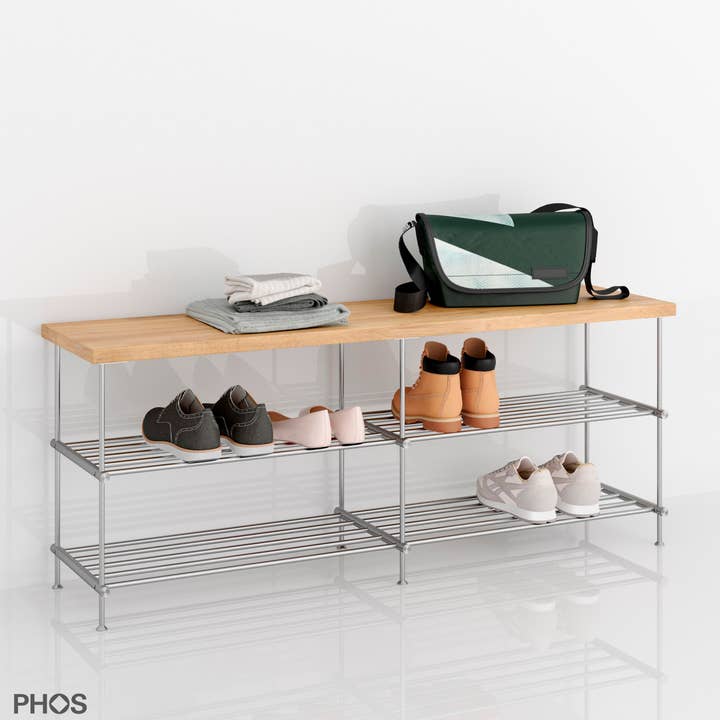 Brede skoholdere med egetræssæde og hylde for engroshandel hos PHOS Design GmbH