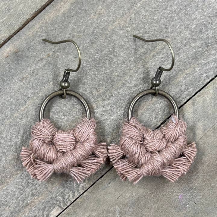 Micro Fringe Round Earrings - Mocha & Bronze for wholesale by HK Macrame Jewelry