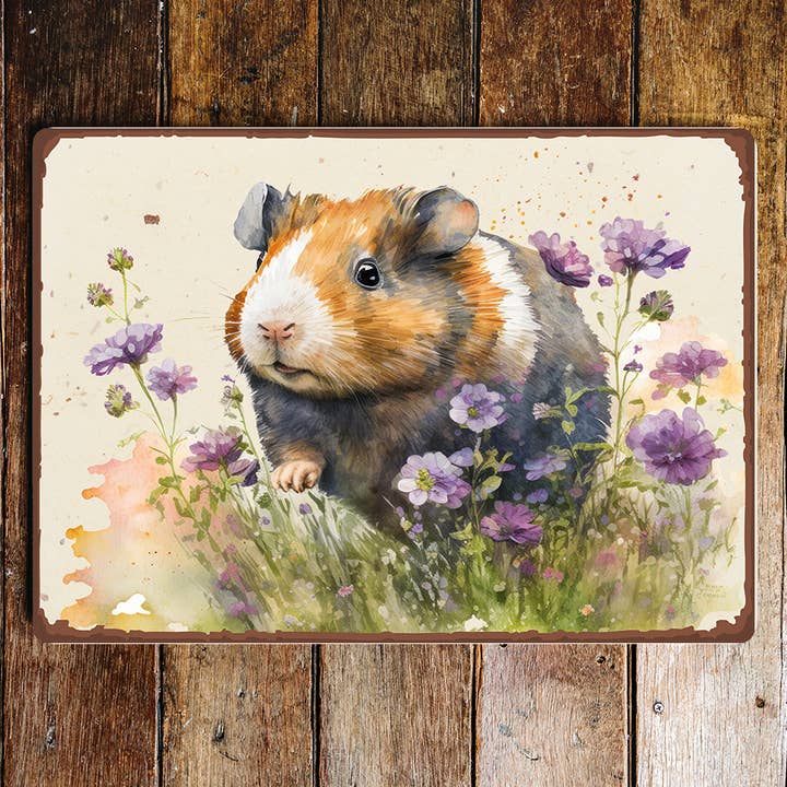 Metalen bordplaat met paarse bloemen voor cavia voor wholesale door The British Metal Signs Company