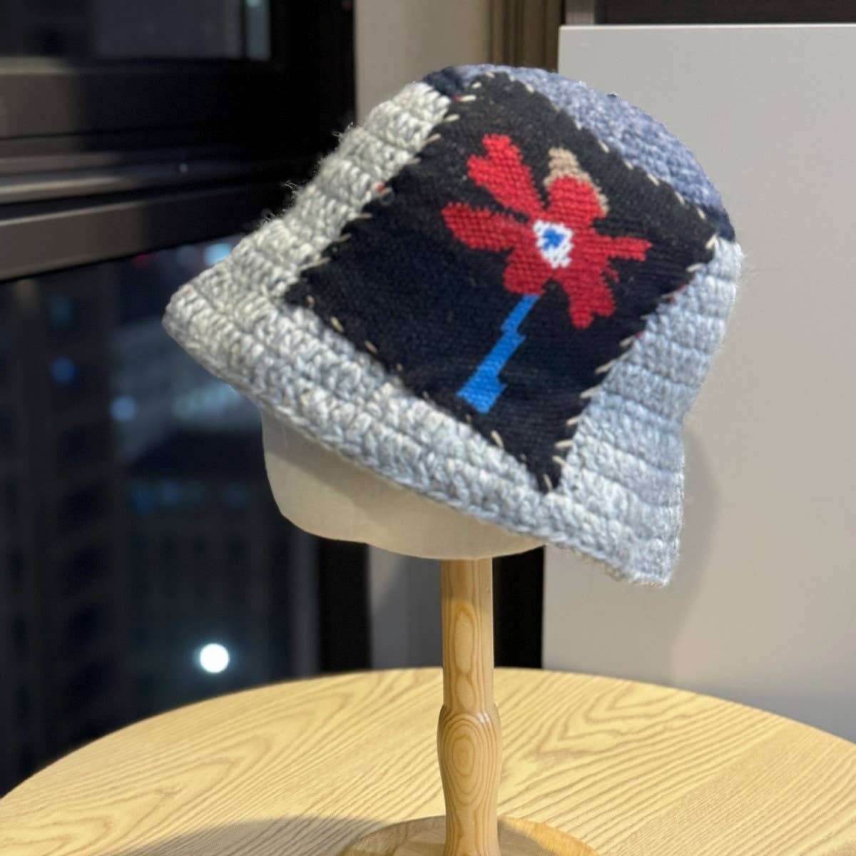 DOUBLJU - Wholesale Beanie - Women's - HAND-CROCHETED FLOWER COLOR-BLOCK HAT_CWAH048873