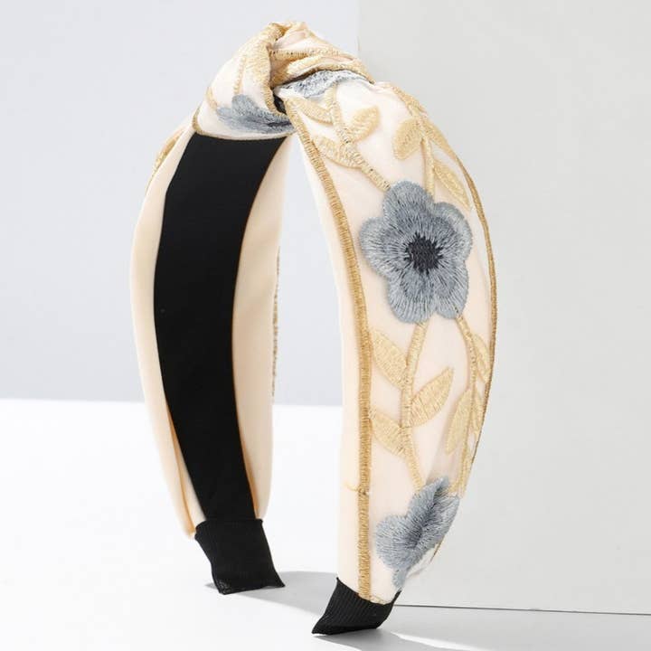 JOSSLYN by wall to wall - Wholesale Fashion Headband - Women's - FLORAL COTTAGECORE EMBROIDERY HAIR BAND HEADBAND | 40HB166