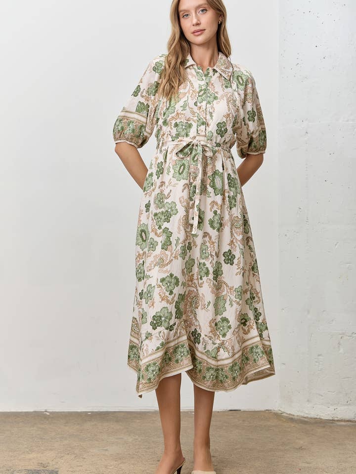 Floral Print Button-Front Midi Dress for wholesale by Polagram by Wellmade USA