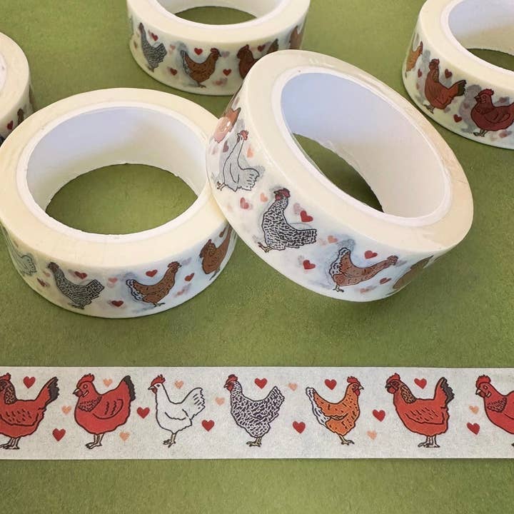 Chicken Love Washi Tape Farm Birds Stationery for wholesale by Made by Nilina