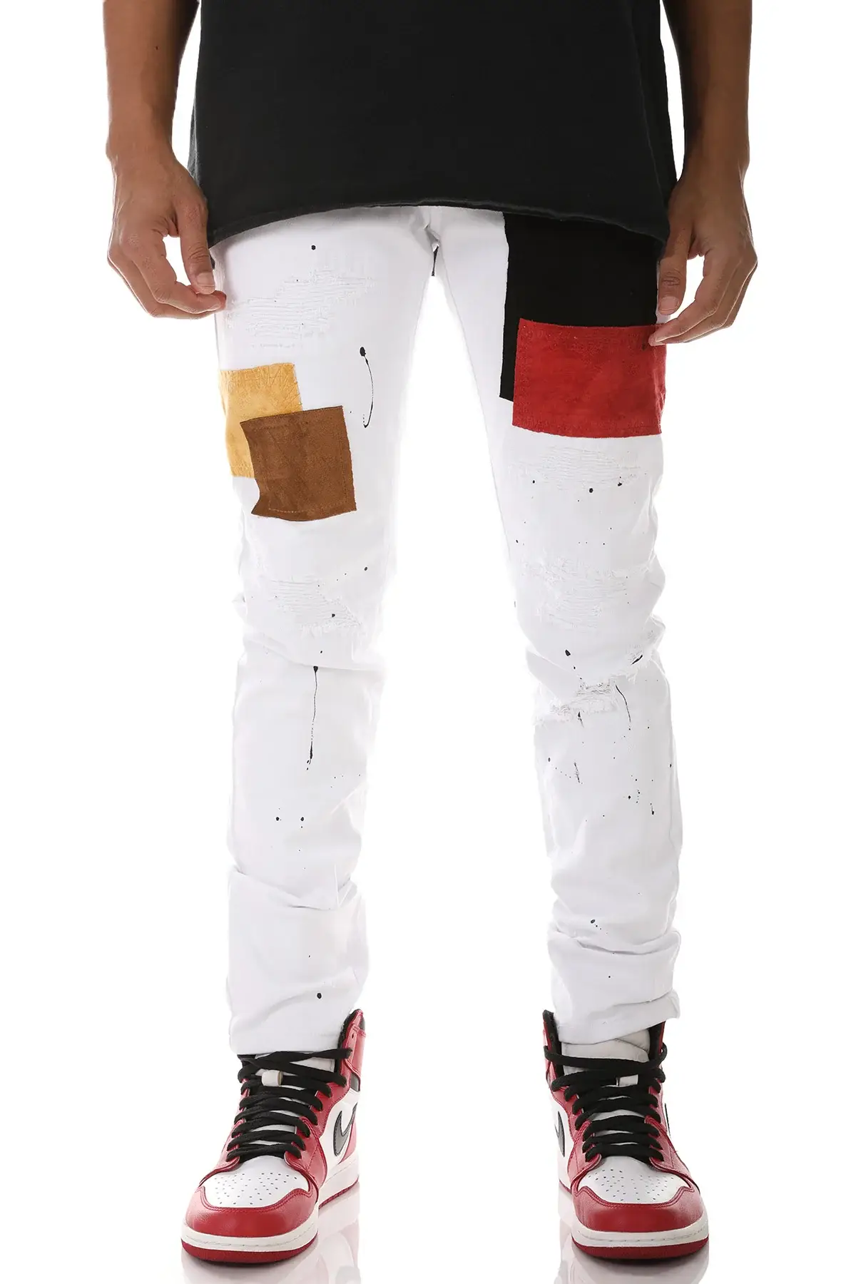 KDNK – calças de ganga - Homem por atacado – CALÇAS DE GANGA EM CAMURÇA COM RETALHOS5