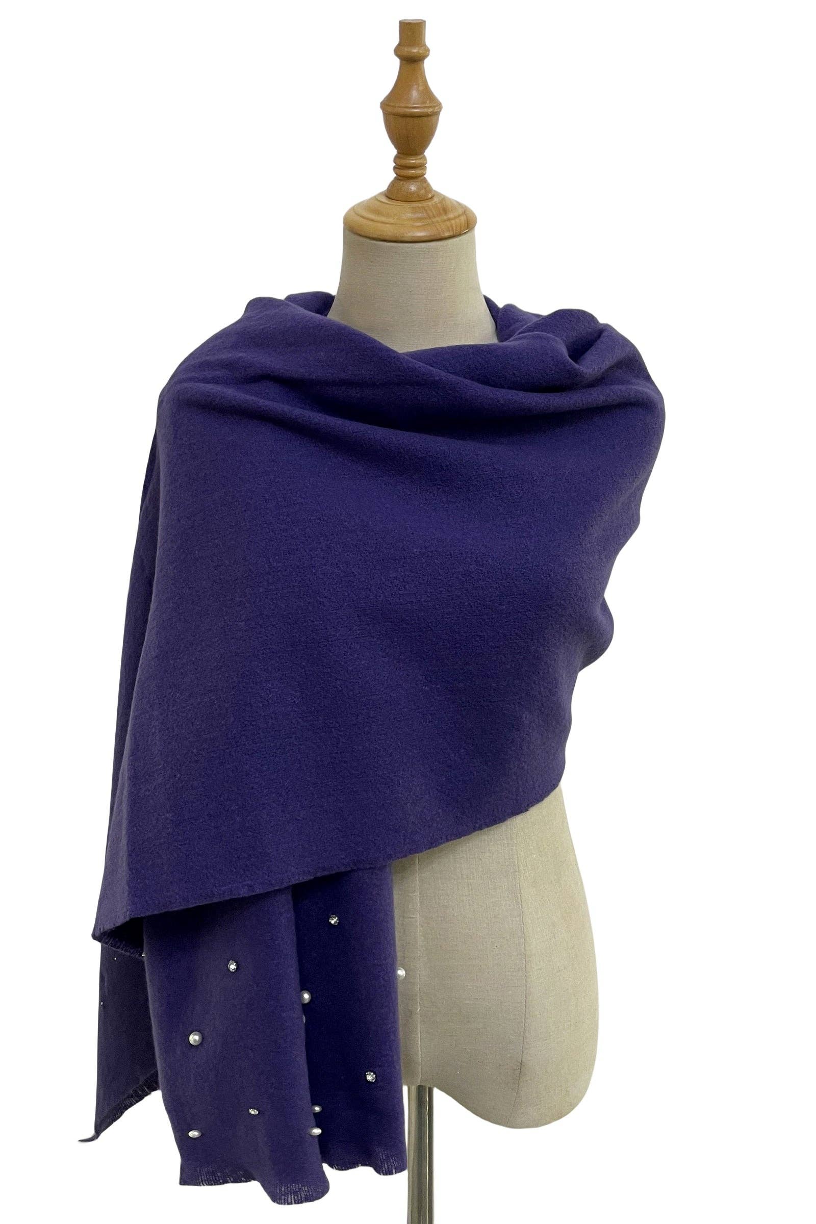 Fashion Scarf World - Wholesale Scarf - Women's - Pearl and Diamante Plain Wool Frayed Scarf23