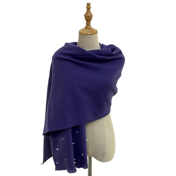 Fashion Scarf World – wholesale Scarf – Women's – Pearl and Diamante Plain Wool Frayed Scarf23