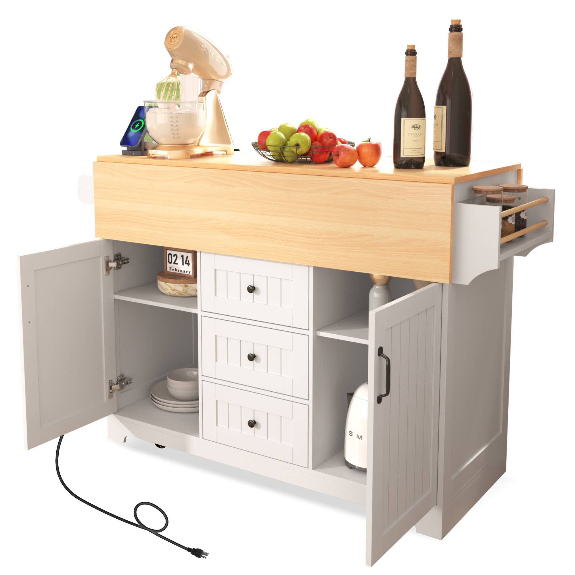 HOMYCASA DESIGN INC - Vente Rangements/organisateurs de cuisine - Îlot de cuisine avec rangement et plan de travail rabattable12