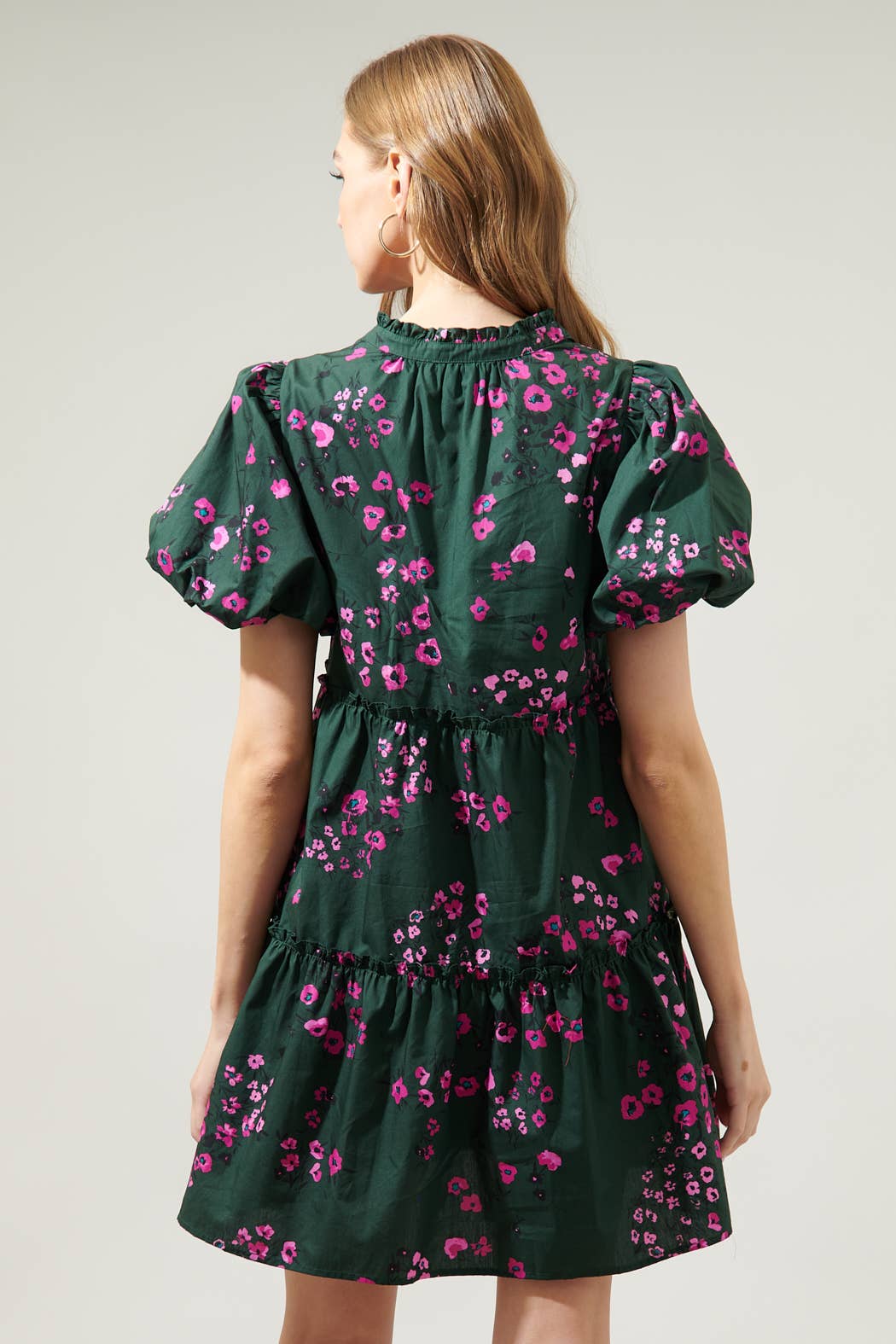 EMERALD MULTI Anissa Floral Jeanne Bubble Sleeve Babydoll Dress for wholesale on Faire1