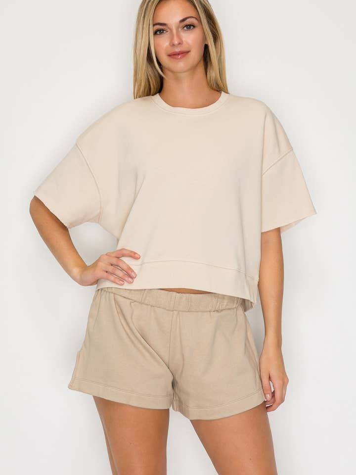 Oversized Cropped Cut-Off Pullover Sweatshirt for wholesale by Pink Irene Wholesale