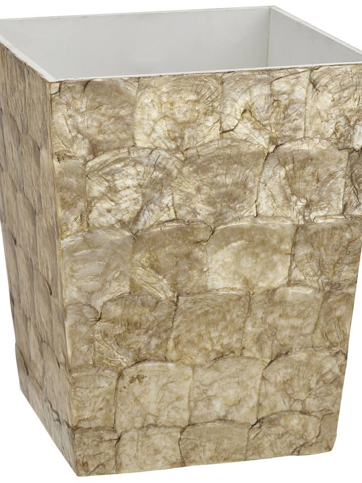 Champagne Capiz Shell Waste Basket 7.9x7.9x10.6" for wholesale by HS Seashells