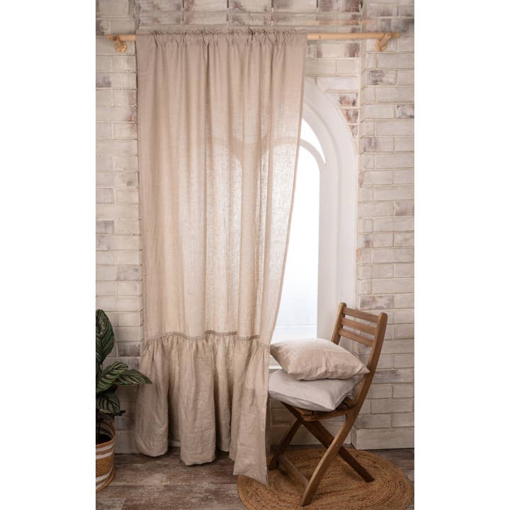D'Moksha - Venta al por mayor Cortinas - Cortina de Lino Natural con Volante | 1 Panel