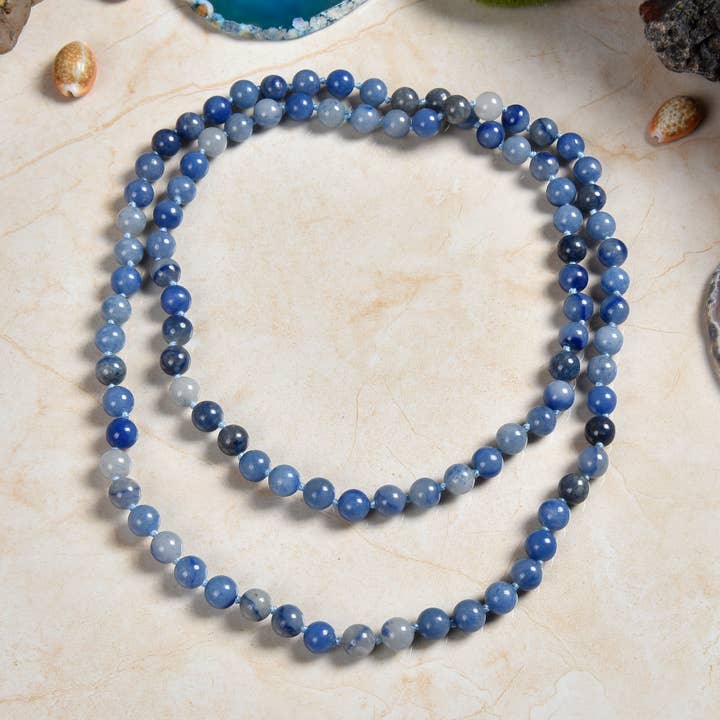 36" 8MM Polished Blue Aventurine Infinity Necklace for wholesale by IST Jewelry