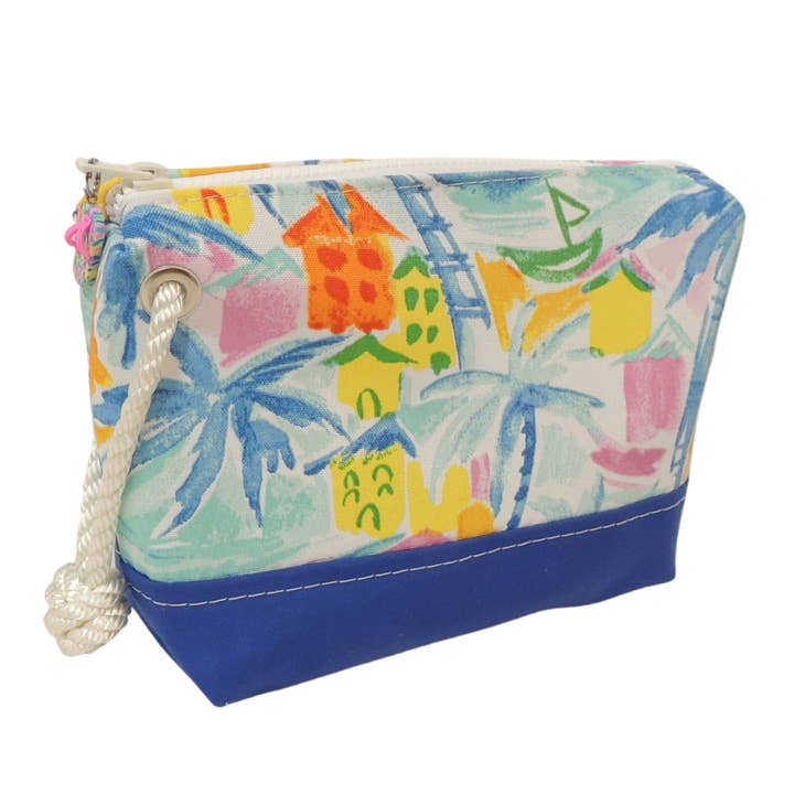 Cosmetic Bag, Caribbean Beach Huts/Marine Blue for wholesale by Mainland Canvas