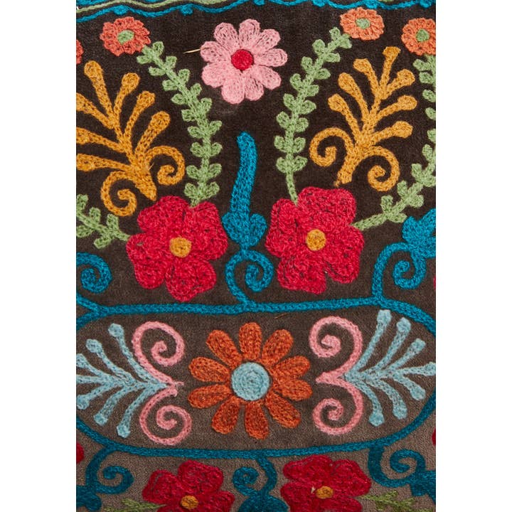 Namaste - Wholesale Throw Pillow Cover - Ahyana Embroidered Velvet Cushion Cover, Pom Poms