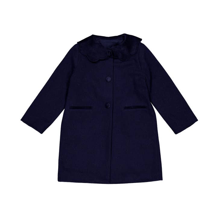 Maryse, Mädchenmantel aus marineblauer Wolle für den Großhandel von Kidiwi handmade