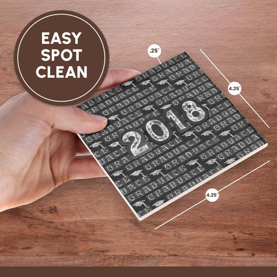 3dRose - Wholesale Coasters - 3dRose, 2018 and Graduation Caps Caulk board Look, White and Gray, Coaster6