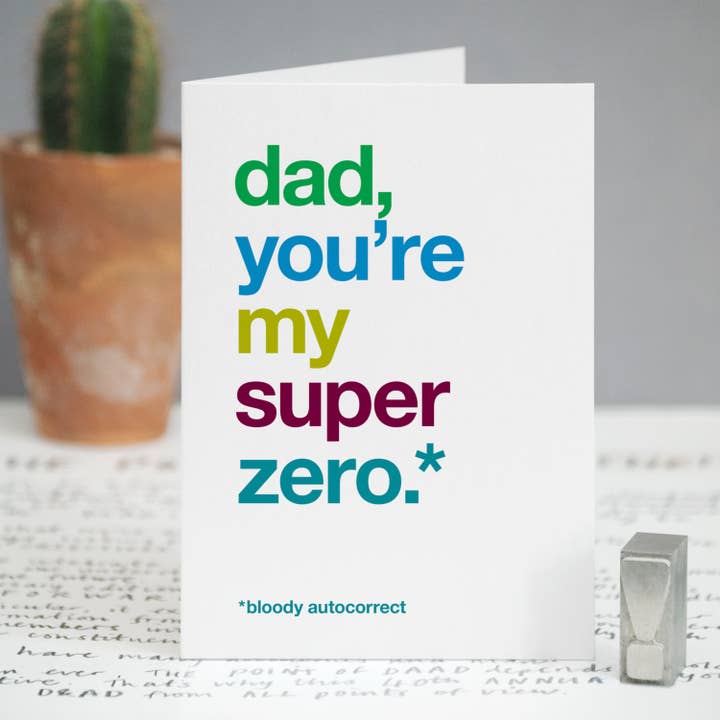 Carte drôle de papa - Correction automatique Super Zero pour la vente par Wordplay Design