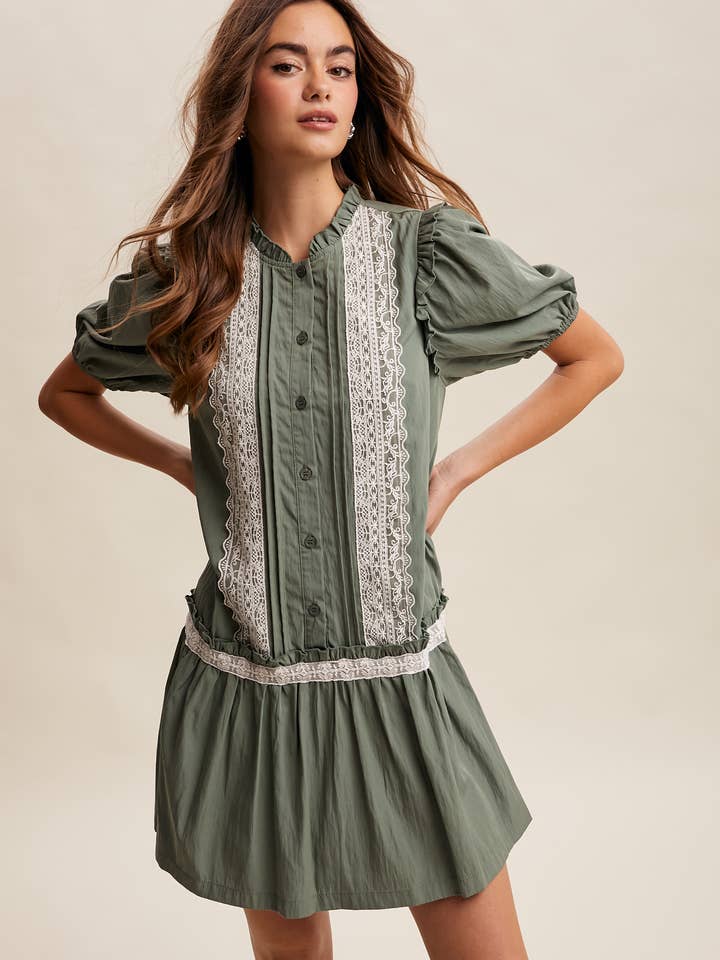 Lace Trimmed Babydoll Dress LD1537 for wholesale by Listicle