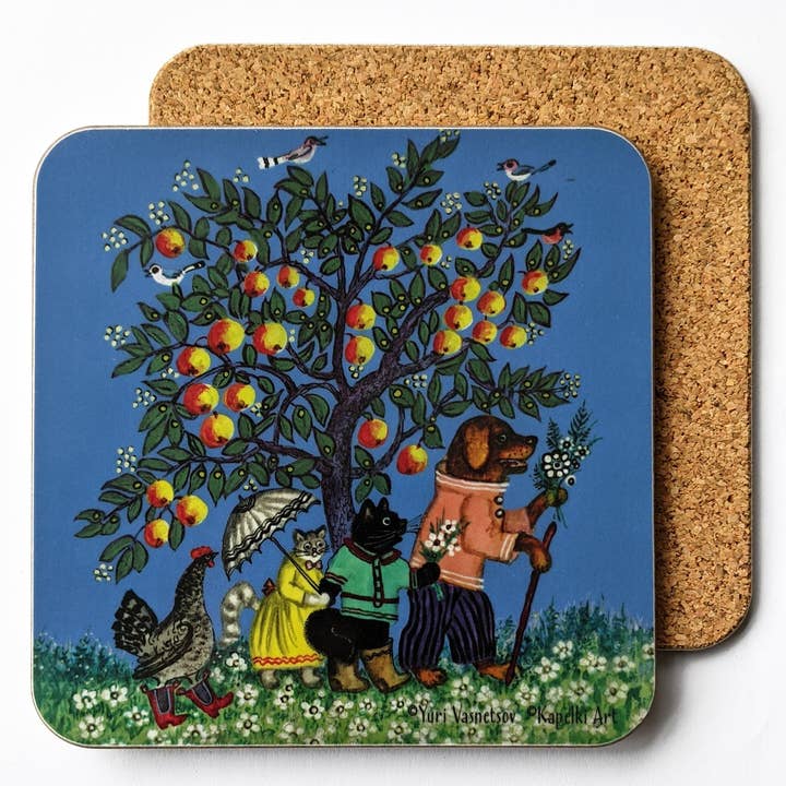 Dessous de verre en liège Animaux sous Apple Tree pour la vente par Kapelki Art