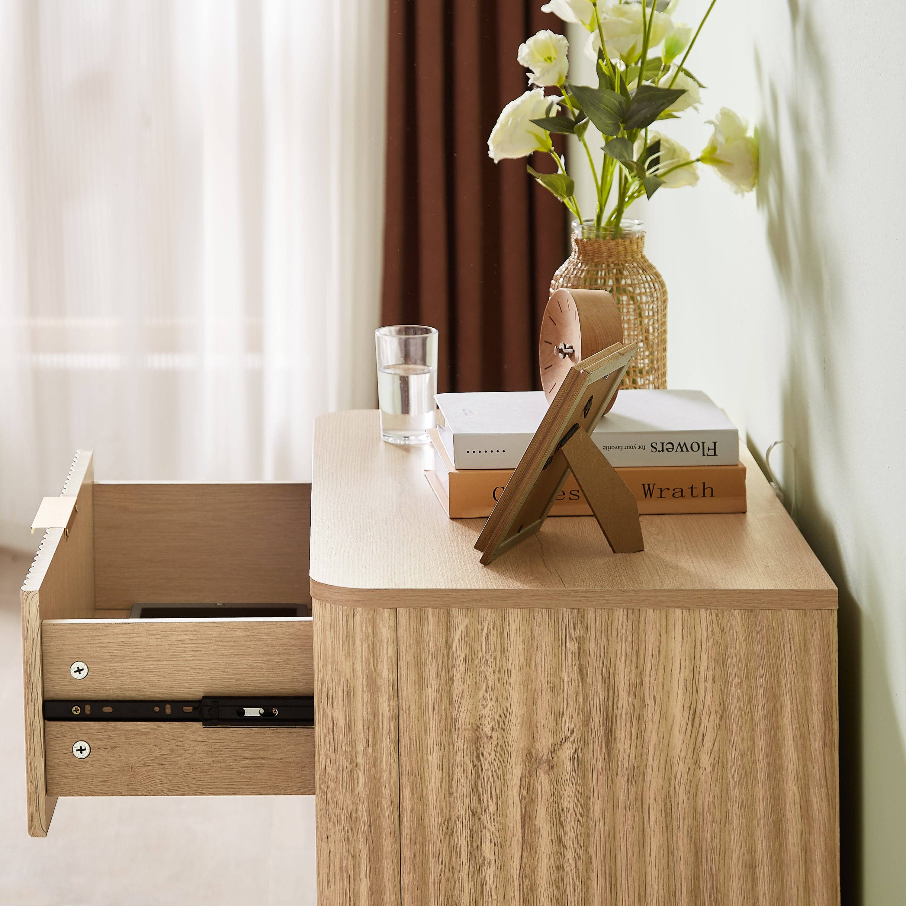 39F Inc. - Vente Armoire - Commode 3 tiroirs en chêne 2PCS (27,6" de largeur) - Design à vague courbée6