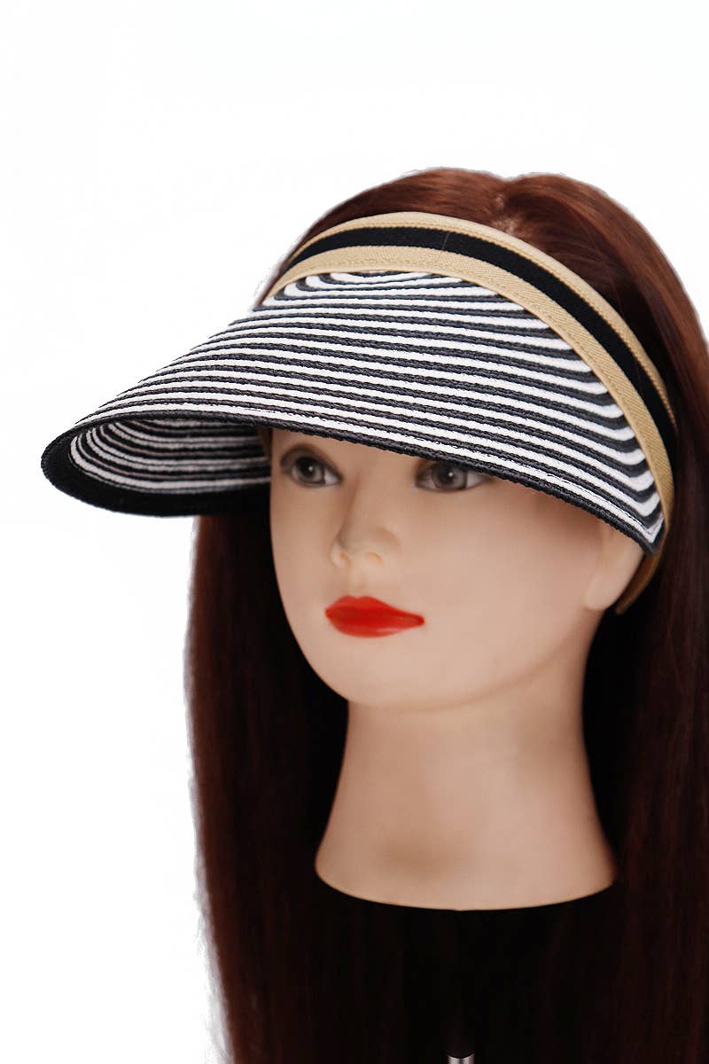 Cap Zone - Wholesale Visor - Women's - Harbor Stripe Sweatband Paper Straw Sun Visor8