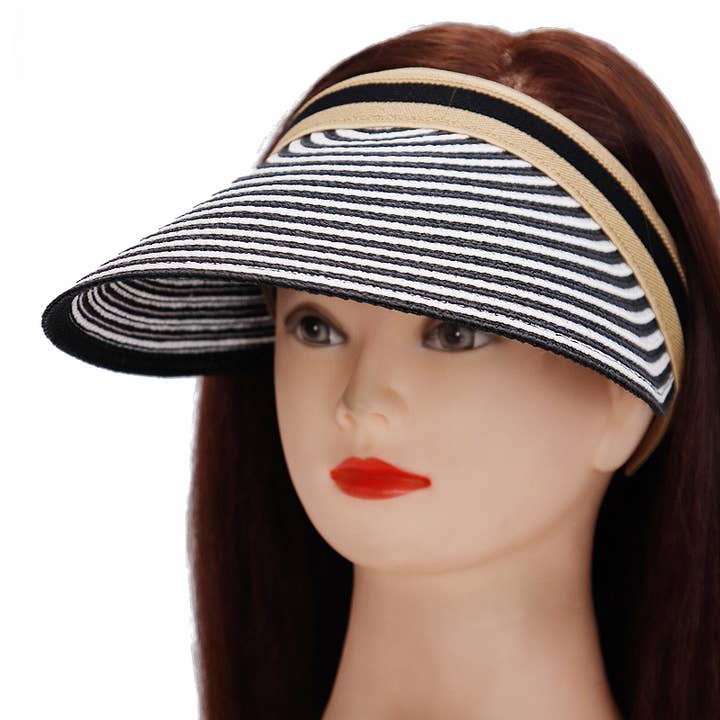 Cap Zone - Wholesale Visor – Women's - Harbor Stripe Sweatband Paper Straw Sun Visor8
