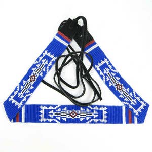 BEADS CORNER – Engroshandel Cowboyhat - Herre – Blå Hvid Rød Beaded Cowboy Hat Band Medicin mands Eye Perlearbejde