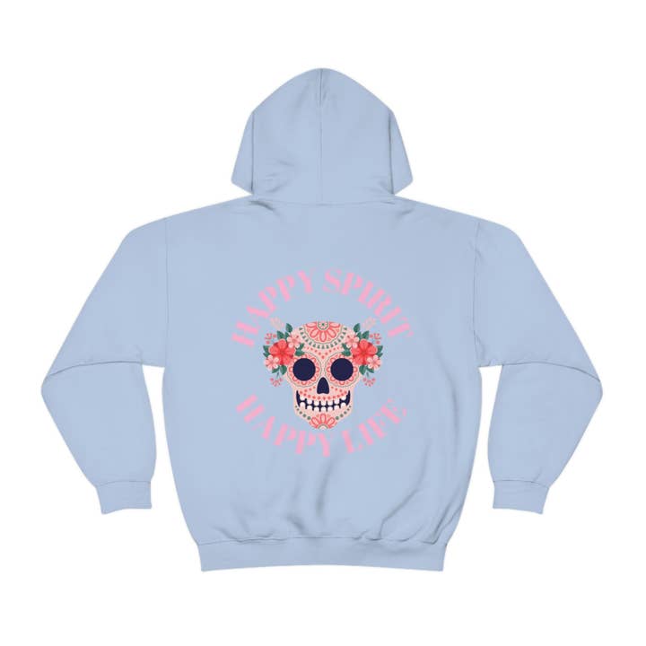 Dia De Los Muertos Hoodie Sweatshirt, Dag av de döda gåva, Lycklig ande lyckligt liv, hedra de döda estetiska godis skalle, socker skalle för wholesale av Happy Life Stuff