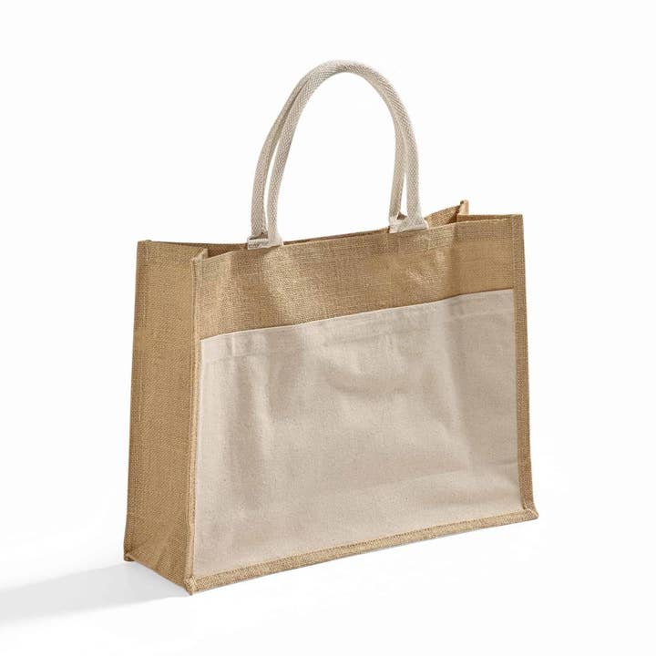 Large Jute Tote Bags with Front Pocket - Wholesale Burlap for wholesale by BagzDepot