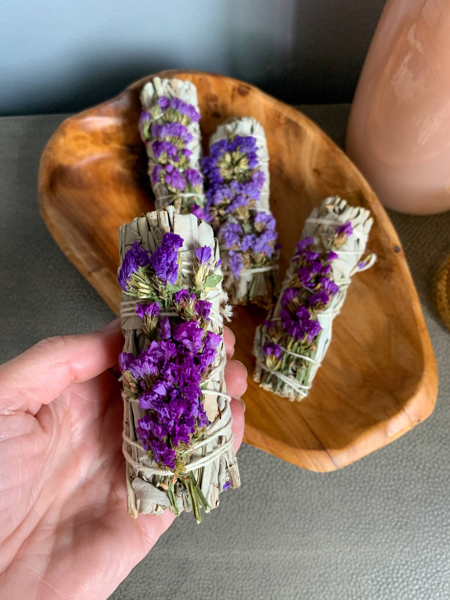 Sacred Sunday - Wholesale Sage Bundle - Purple Statice Flower White Sage Smudge Wand1