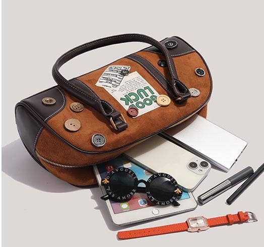 Brown Buttons random bowling Handle Bag for wholesale on Faire2