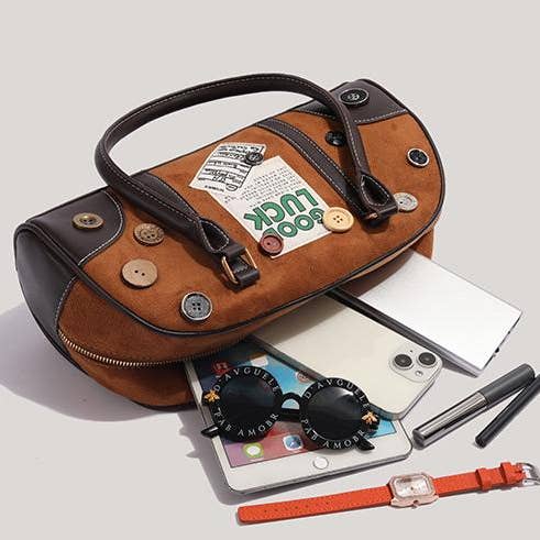 Brown Buttons random bowling Handle Bag for wholesale on Faire2