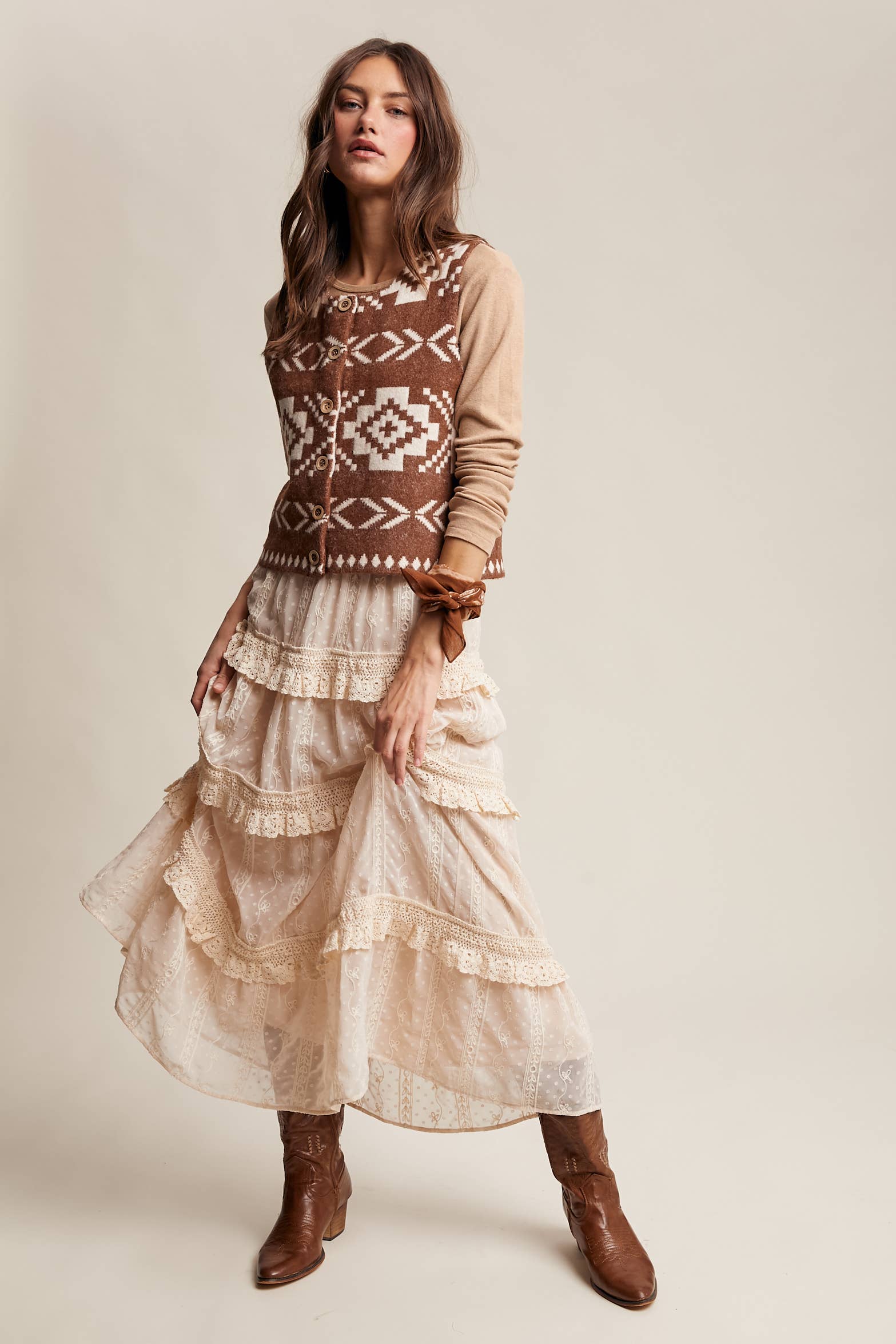 Listicle - Wholesale Sweater Vest - Women's - Southwestern Button-Up Vest LSW097731