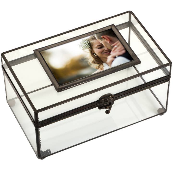 J Devlin Glass Art & Bert Anderson Collection - Wholesale Decorative Box - Large Glass Box Photo Display Case Keepsake Memory Box 603