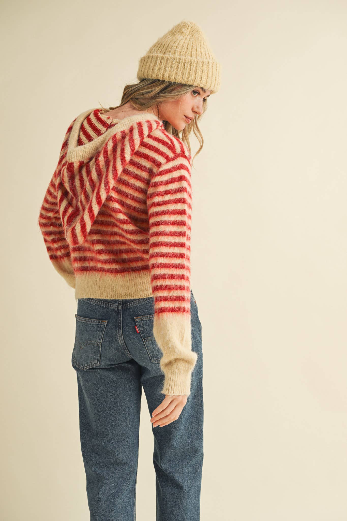 &MERCI - Wholesale Cardigan - Women's - STRIPED HOODIE SWEATER CARDIGAN MSW1106344