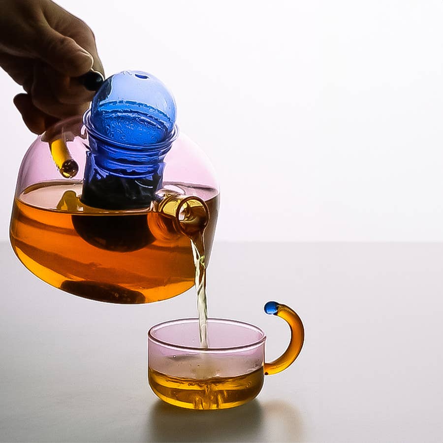 TUTU Home - Wholesale Tea Pot - "Contrasting" - Pink & Blue Cute Glass Teapot4
