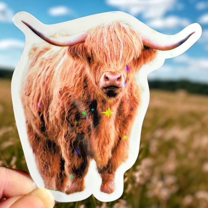 Hooglandkoe Holografische Glans Vinyl Sticker voor wholesale door Philly Frogs