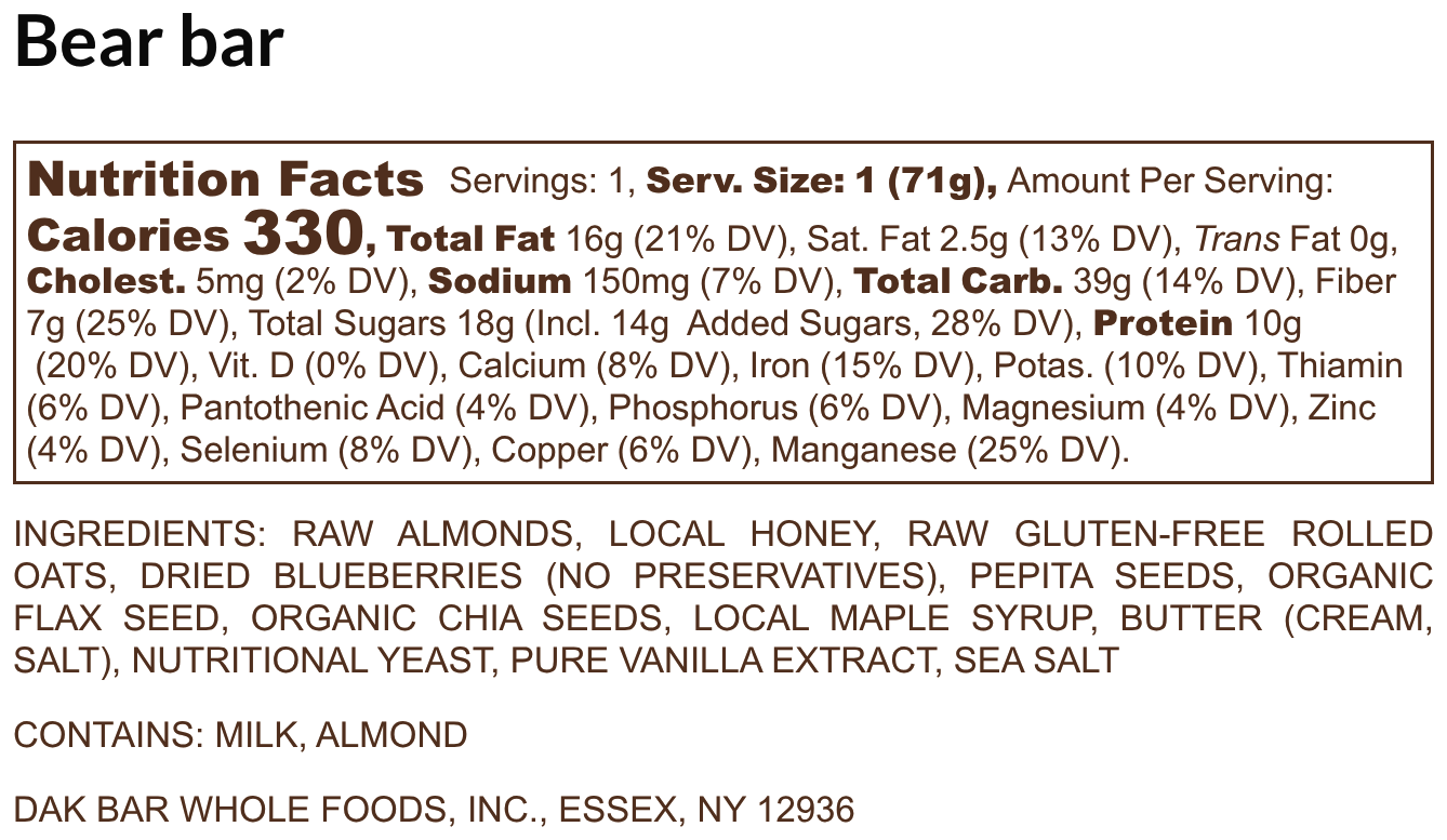 Dak Bar - Wholesale Snack Bar - Bear Bar - Almonds, Blueberries & Maple Syrup Snack Bar3