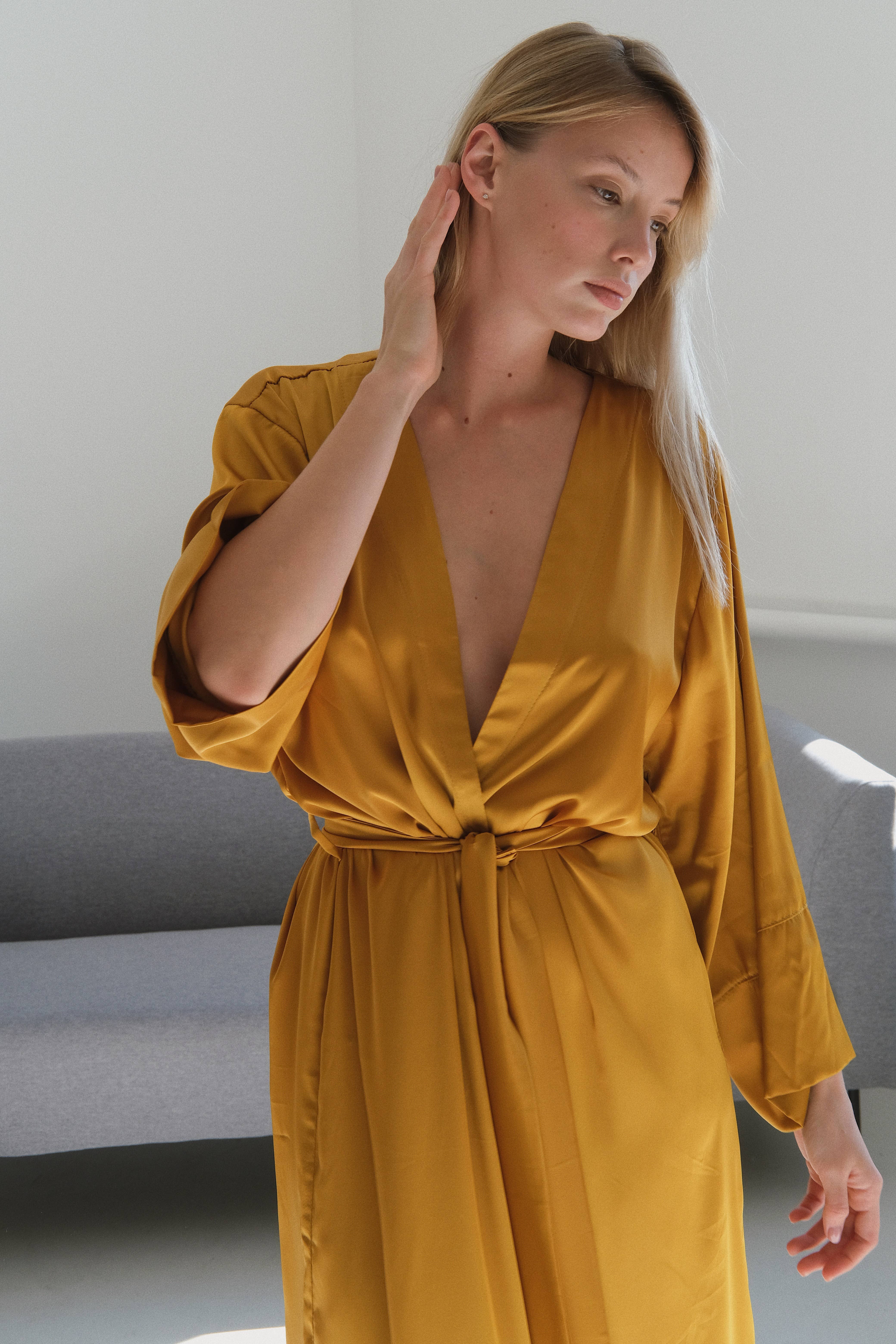 Angie's Showroom - Vente Peignoir – femme - Kimono long en soie9