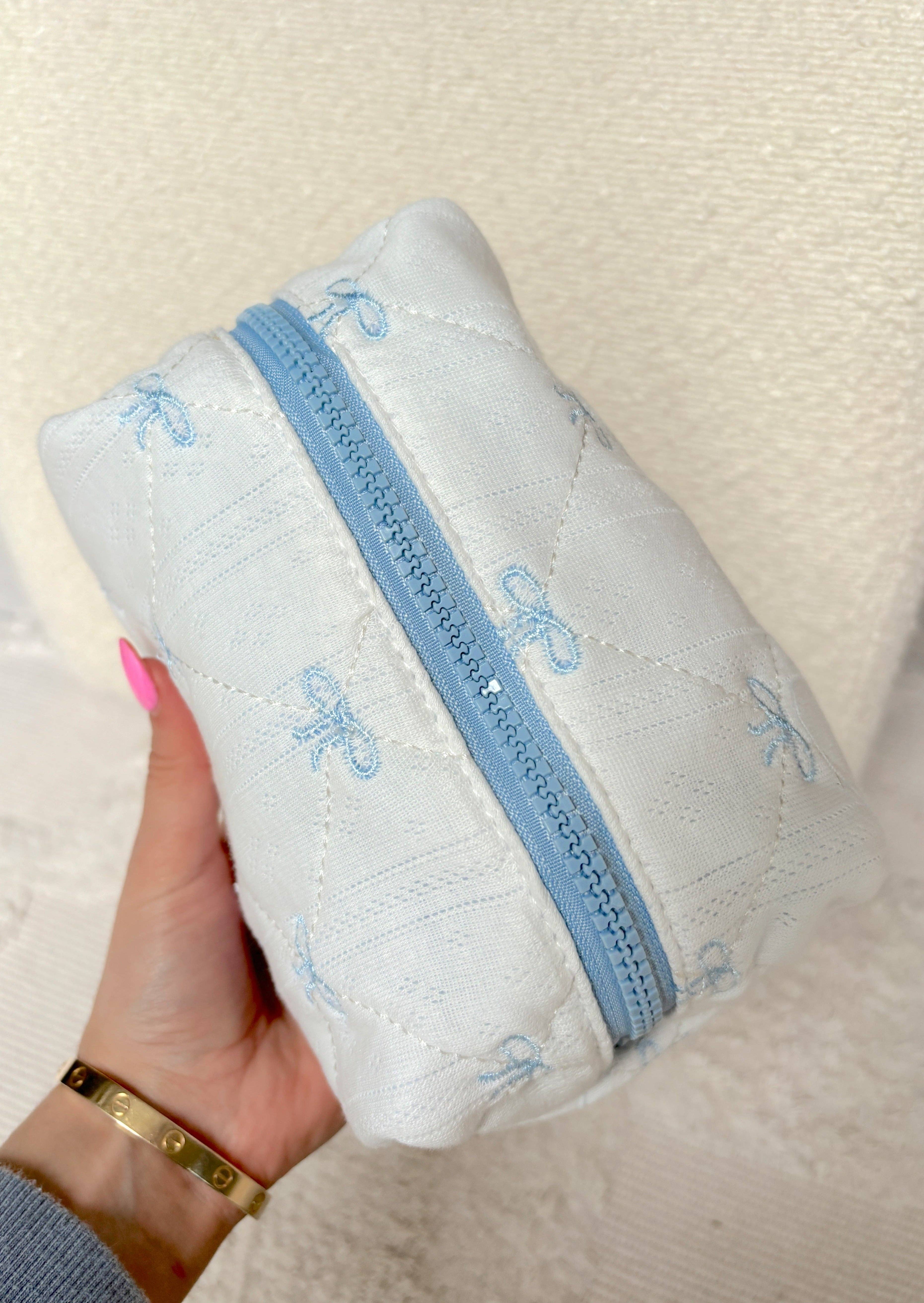 Colorful Natalie - Wholesale Makeup/Cosmetic Bag - Blue Bows Small Embroidered Makeup Bag1