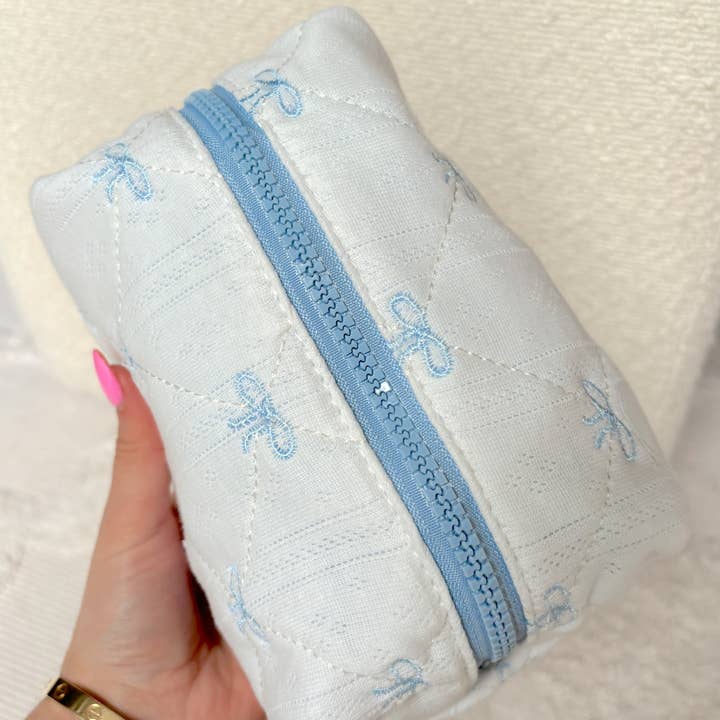 Colorful Natalie - Wholesale Makeup/Cosmetic Bag - Blue Bows Small Embroidered Makeup Bag1