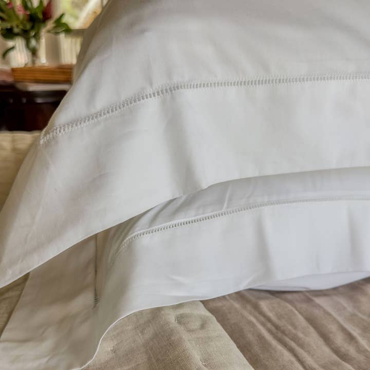 Belle Hemstitched Pearl 600TC Cotton Sateen Pillowcases for wholesale on Faire2