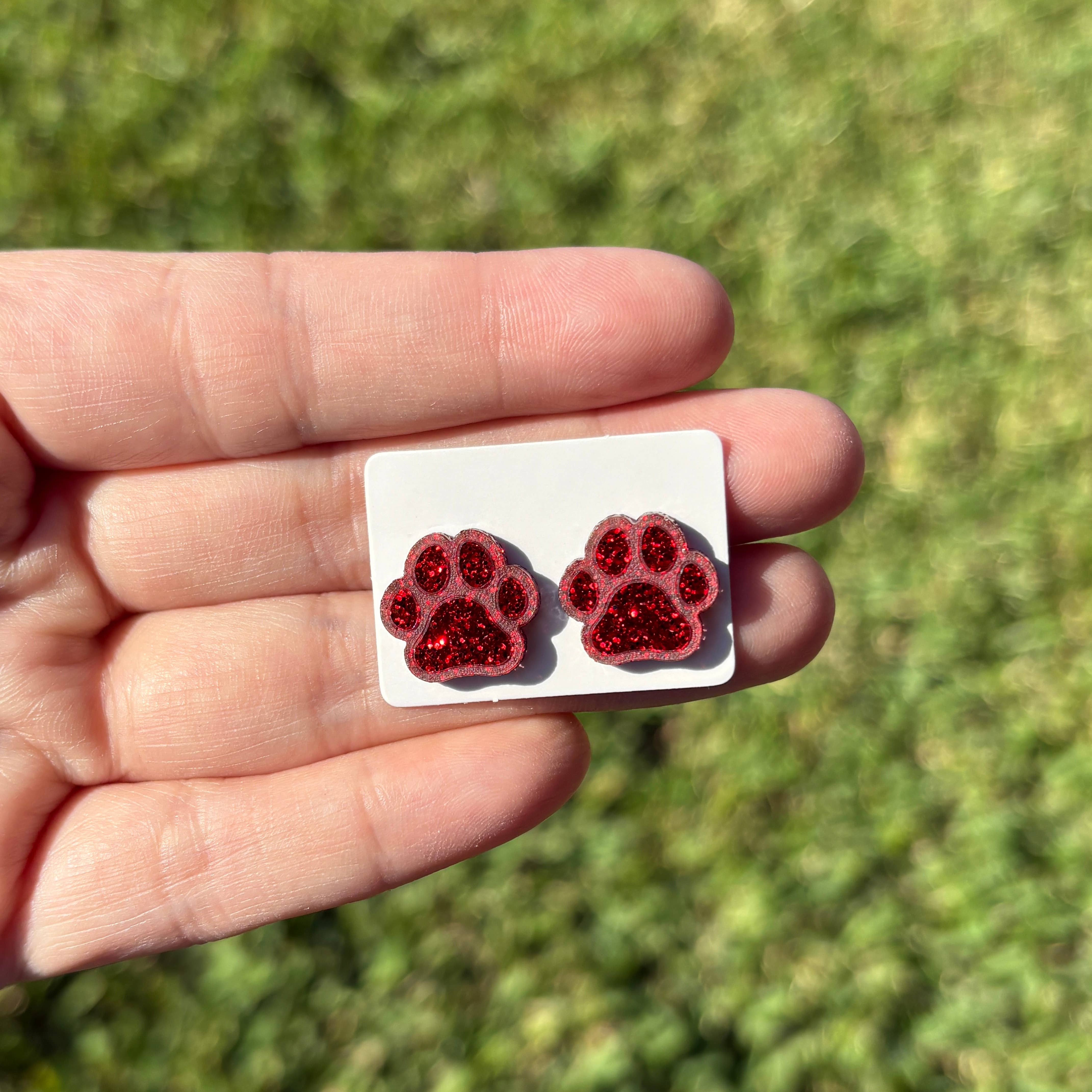 Laser & Color Designs LLC - Wholesale Stud/Post Earrings - Glitter Paw Print Studs, Mascot Studs, Team Spirit0