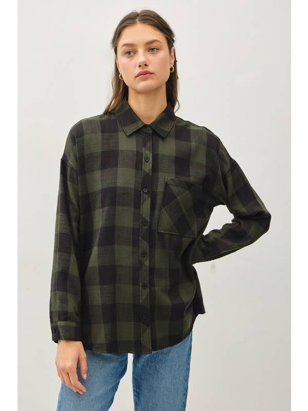 Vanilla Monkey - Wholesale Button Down Shirt - Women's - Soft Buffalo Check Flannel Shirt