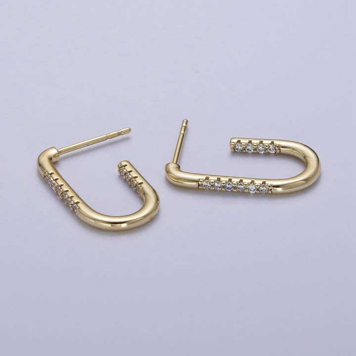 Orecchini a cerchio geometrici a forma di J con pavé di micro CZ chiaro in oro e argento | AD-053 AB-430 per la vendita all'ingrosso da parte di Aim Eternal