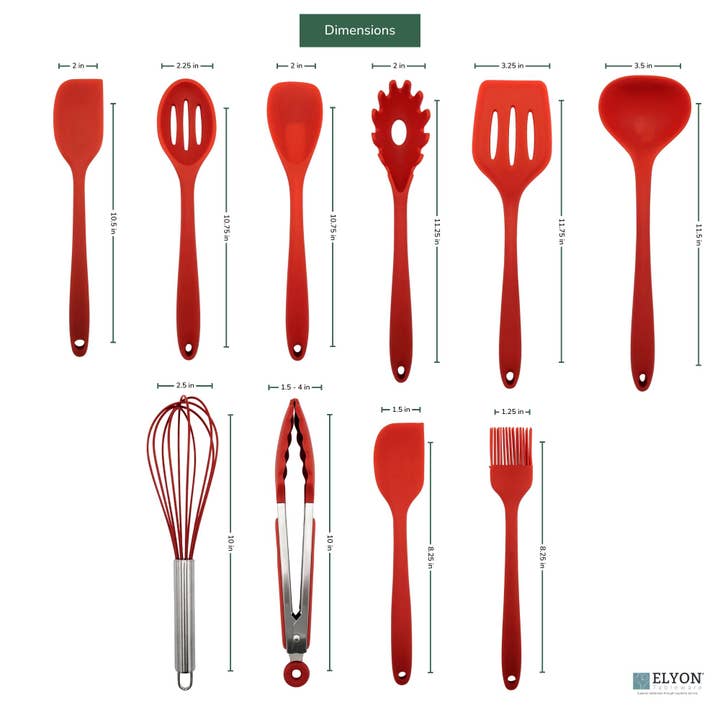 Elyon Tableware® - Wholesale Kitchen Utensil Set - Silicone Kitchen Cooking Utensils Set 10 Piece Red & Black